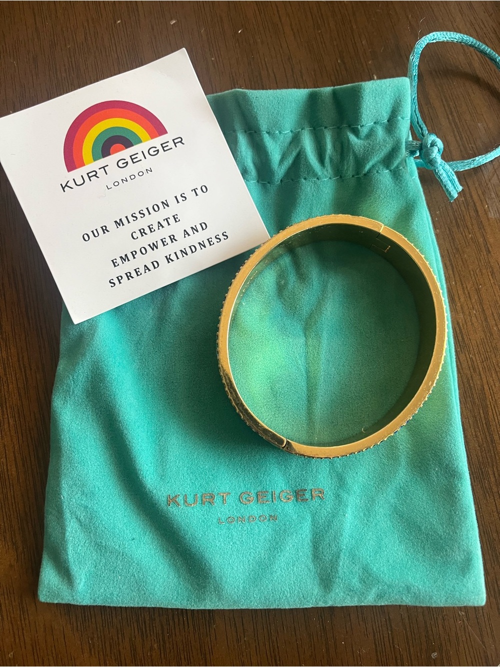Kurt Geiger  Gold Bangle Bracelet - Teal Pouch Included